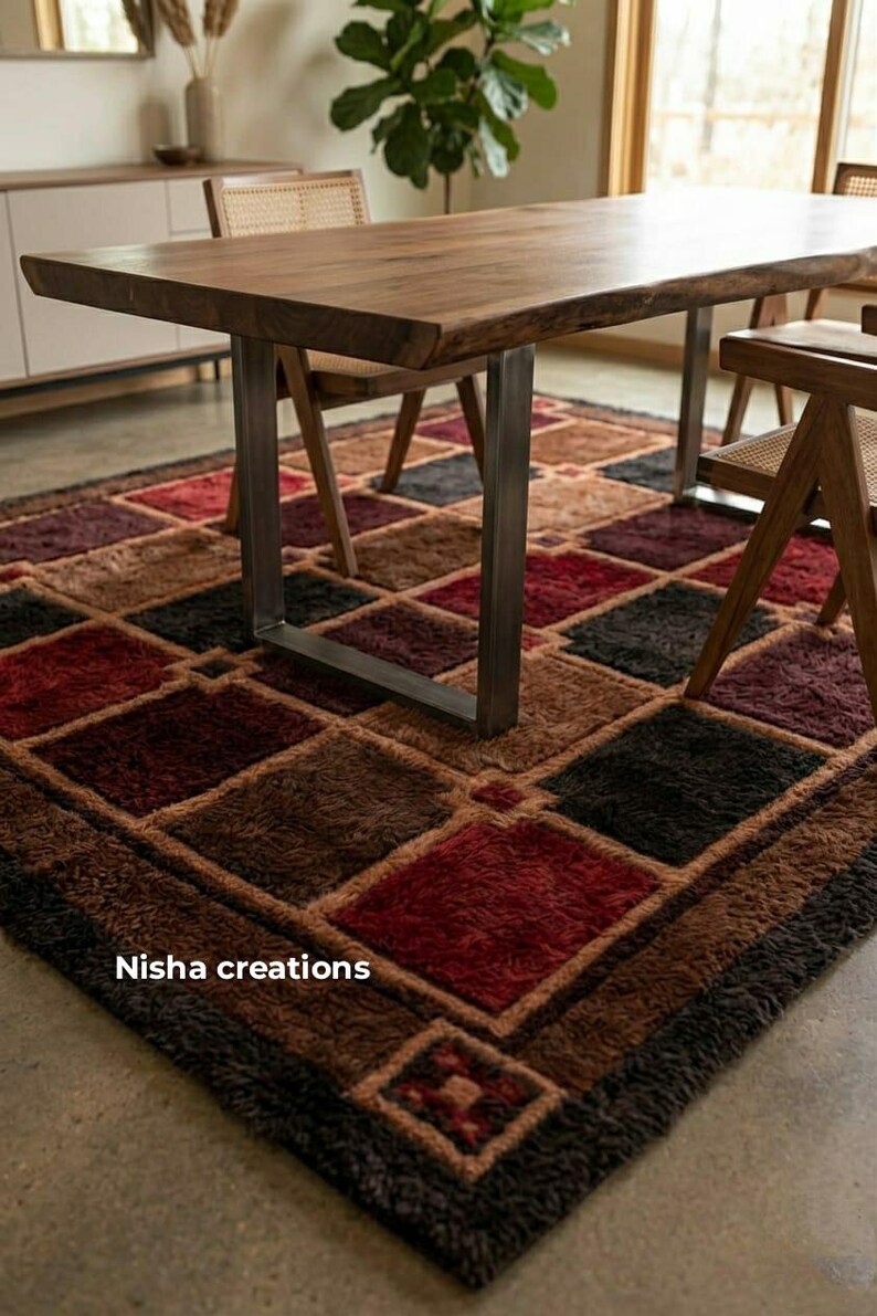 Modern Geometric Hand Tufted Wool Carpet Elegant Multi-tone Hand Tufted ...