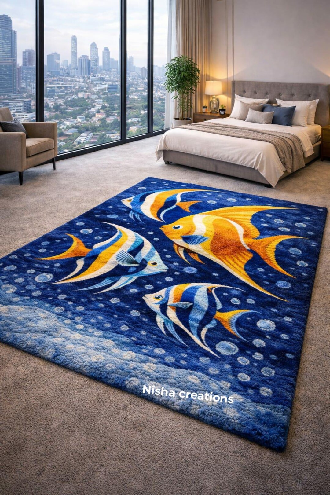 Antique Tropical Fish Ocean Hand Tufted Wool Rug – Blue Sea Artistic ...