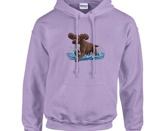 Dog Playing in Water Hoodie | Active Dog Graphic Hoodie | Dog Lover Pullover | Cozy Pet Owner Hoodie | Unisex Dog Sweatshirt