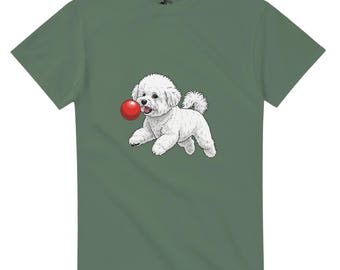 Bichon Frise T-Shirt | Cute Bichon Playing Ball Shirt | Funny Dog Lover Tee | Fluffy White Dog T-Shirt | Bichon Gift