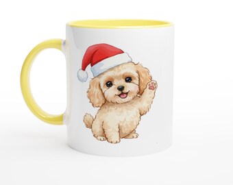 Christmas Poodle Coffee Mug | Festive Puppy in Santa Hat