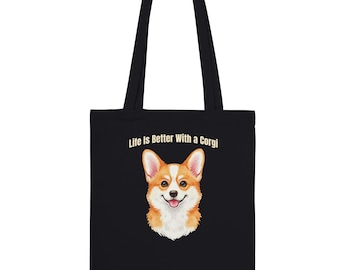 Urocza torba z motywem psa Corgi | Wysokiej jakości bawełna, prezent dla mamy psa
