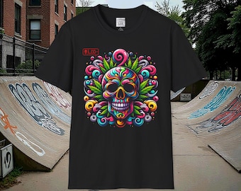 Colorful Floral Skull T-Shirt | Neon Sugar Skull Tee