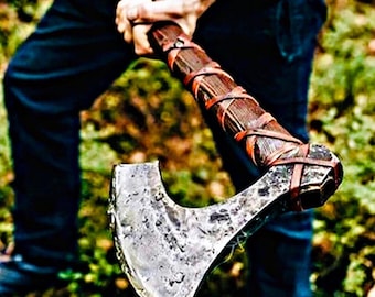 Large Viking Axe, Hand Engraved Norse Axe, Nordic Warrior Home Decor, Medieval Style Gift