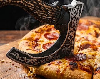 Medieval-Style Pizza Axe Cutter, Carbon Stainless Steel, English Ash Handle