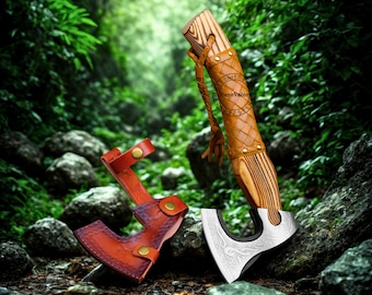 Hand Forged Carbon Steel Viking Axe, Ash Wood Handle, Gift for Men