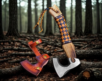 Handcrafted Viking Axe, Carbon Steel Blade, Rosewood Handle, Leather Sheath