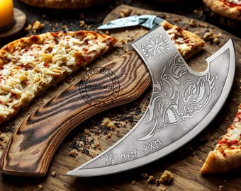 Viking Pizza Cutter Axe, The Original Custom Hand Forged Pizza Slicer, Personalized Anniversary Gift for Her and Him