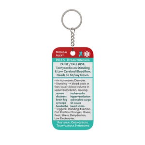 Portachiavi di allerta medica POTS / Bifacciale 8 x 4 cm