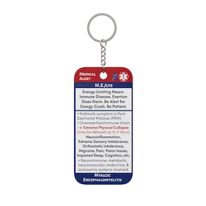 ME/cfs Medical Alert-sleutelhanger voor Trifecta (vermeldt MCAS) | Dubbelzijdig 8 x 4 cm