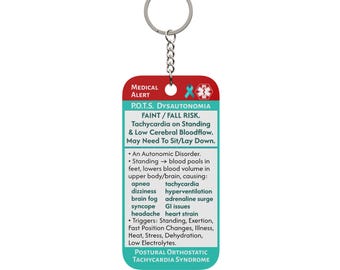 POTS Medical Alert Keychain | Double-Sided 8x4 cm
