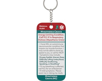 Myasthenia Gravis Medical Alert Keychain | Double-Sided 8x4 cm