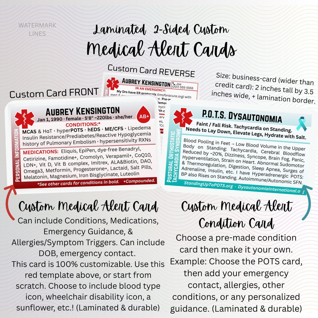 Medical Alert Card for POTS, EDS, MCAS, M.E. & More | Chronic Illness ...