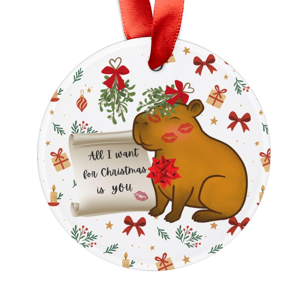 Cappy Christmas! Capybara and Mistletoe Kisses Christmas Ornament With ...