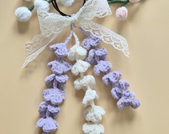 Cinta para el cabello/pinza para el cabello con forma de flor de glicina_Hecha a mano a crochet