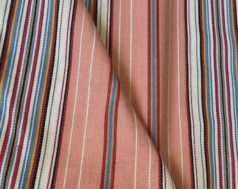 Antique Vintage 1940s Spanish Ticking Fabric by the Yard – Pink Coral Multistripe Cotton, 140 cm Wide Deadstock Upholstery