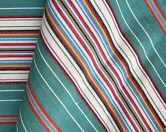 Antique Vintage 1940s Spanish Ticking Fabric by the Yard – Teal Green Multistripe Cotton, 140 cm Wide Deadstock Upholstery