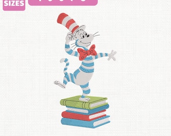 De kat in de hoed machineborduurbestand, ontwerp schoolboekenweek (directe download)