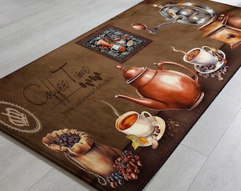 Coffee Lover Kitchen Rug - Latte Espresso Americano Cappuccino Runner Mat, Non Slip Coffee Bar Decor, Gift for Barista or Café Home