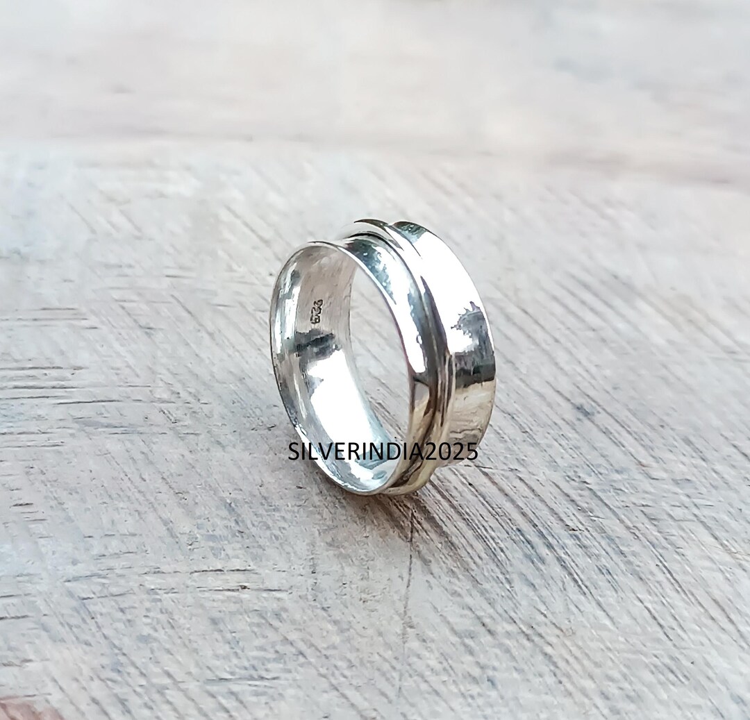 925 Sterling Silver Spinner Ring, Handmade Anxiety Fidget Ring - Etsy