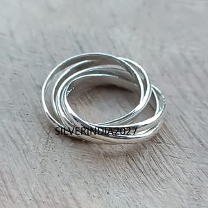 Handgemachte 925 Sterling Silber Ring: Interlocked 3 mm 5 Rolling Band Schmuck