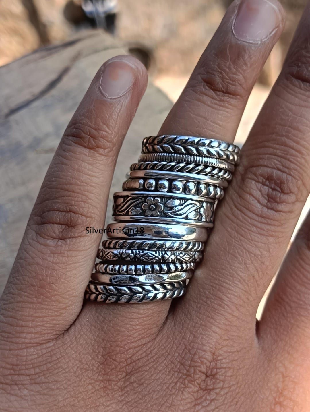 Stackable Rings Silver Stylish 925 Sterling Silver Stacking Rings, Set of 12 Stackable Rings, Dainty ...