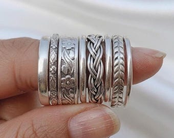 Handgemachte Sterling Silber Ring Set; Boho Minimalistische Ringe,