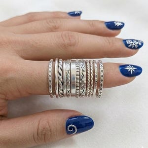 Sterling Silver Stacking Ring Set:  Assorted Patterns, Thin & Thick, Handmade Ring, Statement Jewelry,