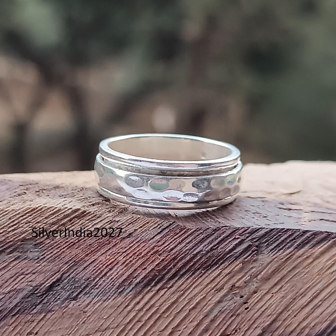 Hammered Sterling Silver Spinner Ring, Wide Band, Fidget Jewelry - Etsy