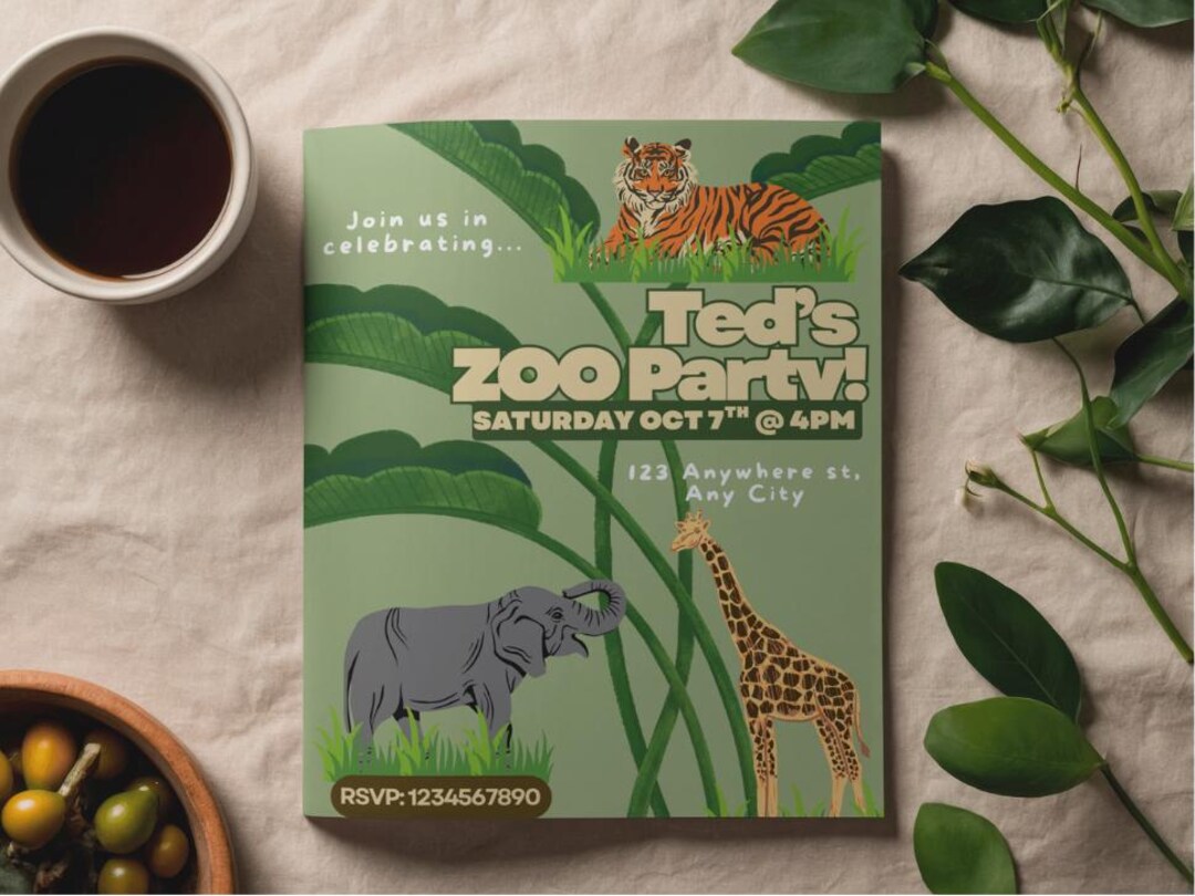 Zoo Animals Birthday Invitation Template | Safari Party Invite (digital ...