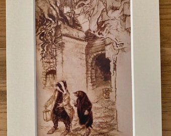 Wind in the Willows Print by Arthur Rackham in a 8x6” Mount - Badger & Mole