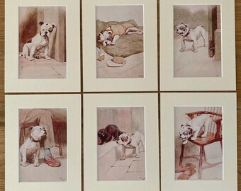 Bulldog Prints Dog Art Print by Cecil Aldin, Mounted 8x6" - Set of 6