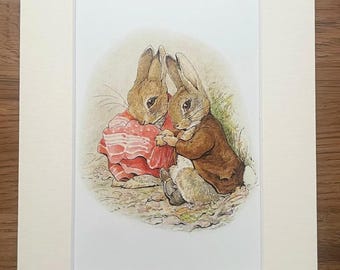 Beatrix Potter Picture, Peter Rabbit, 8x6" Mounted, Bedroom, Nursery, Baby Shower, Christening Perfect Gift - Choice of 20