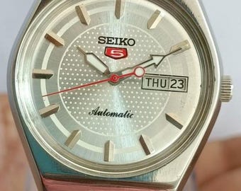 Vintage Seiko 5 Automatik-Uhrwerk No-6309 Day/Date Silber Zifferblatt Edelstahl Herren Armbanduhr Japan Made
