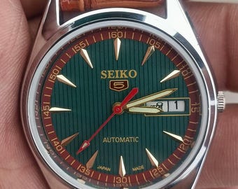 Vintage Seiko 5 Automatic Watch, Green Dial, Stainless Steel, Japan Made