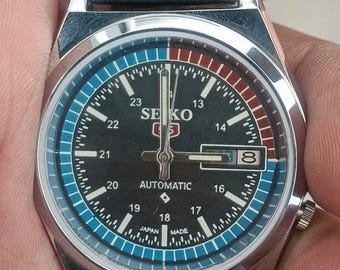 Vintage Seiko 5 automatisch herenhorloge, zwarte wijzerplaat, gemaakt in Japan