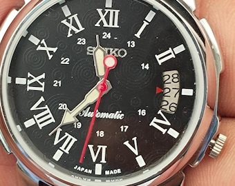 Vintage Seiko 5 automatisch polshorloge, zwarte wijzerplaat, gemaakt in Japan