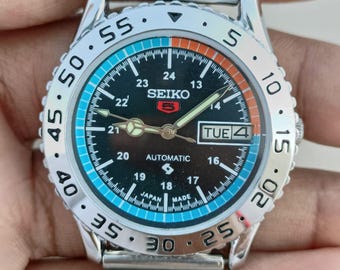 Vintage Seiko 5 automatisch herenhorloge, zwarte wijzerplaat, roestvrij staal