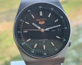 Original Seiko 5 Vintage Automatic Movement No-6309 Black Dial Japan Made Day/Date For Men's Wrist Watch Working Condition