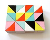 Tokyo Farbe Quadermagnete ||  12 zählen Set || Hölzerne || Geometrische || Büro und Küche Dekor || Retro schwarz weiß