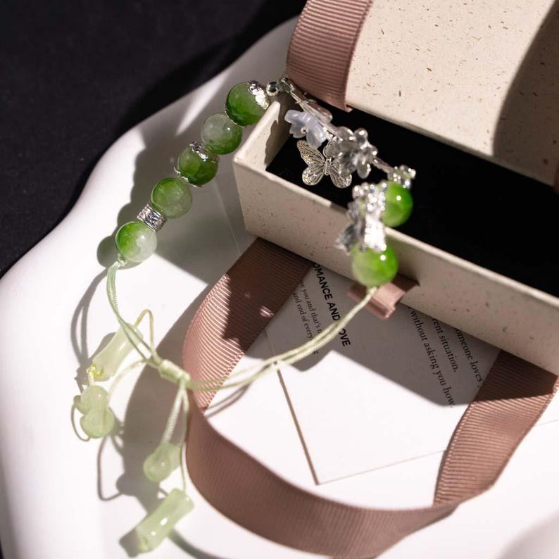 Handmade Green Agate Braided Bracelet, New Chinese Silver Bracelet Gift for Her image 8