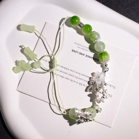Handmade Green Agate Braided Bracelet, New Chinese Silver Bracelet Gift for Her