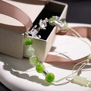 Handmade Green Agate Braided Bracelet, New Chinese Silver Bracelet Gift for Her image 7