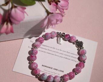 Handmade Pink Agate Beaded Bracelet, Boho Healing Spiritual