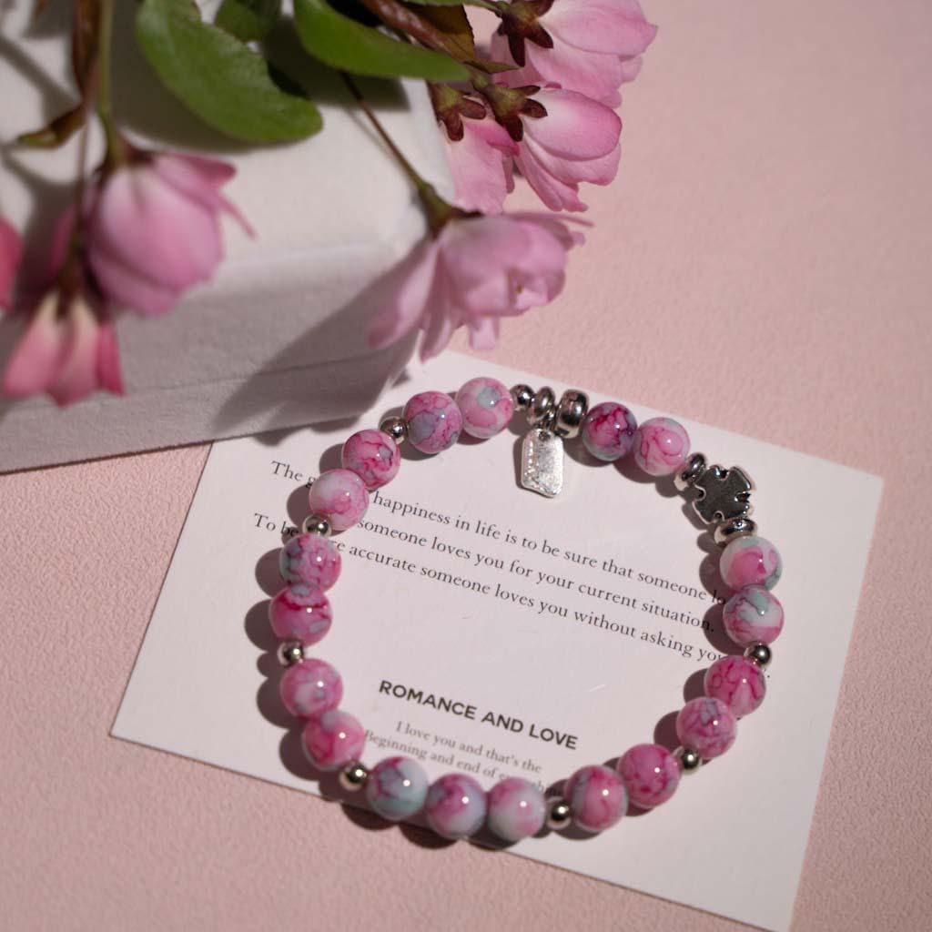 Handmade Pink Agate Beaded Bracelet, Boho Healing Spiritual