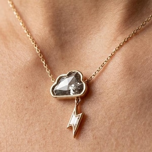 Wolke Blitz Anhänger Halskette | Rose Gold Herz Edelstein Anhänger