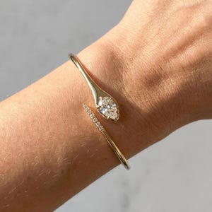 Diamond Open Wrap Bangle Bracelet |  Solitaire Diamond Gold Cuff | Minimalist Fine Jewelry | Bridal Gift for Women |