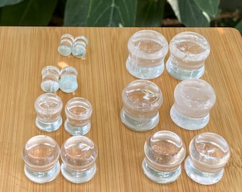 Heldere kwarts dubbele flare plugs (paar), natuurlijke kristallen oorgauges (paar), transparante stenen bodypiercings, maten 6 mm-19 mm, cadeau