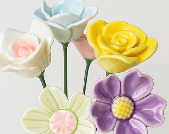 Original Ceramic Flower, Decorative Bud Stems, Glazed Vase, Home Decor, Handmade Ceramic Art, Christmas Gifts, Desktop Garden