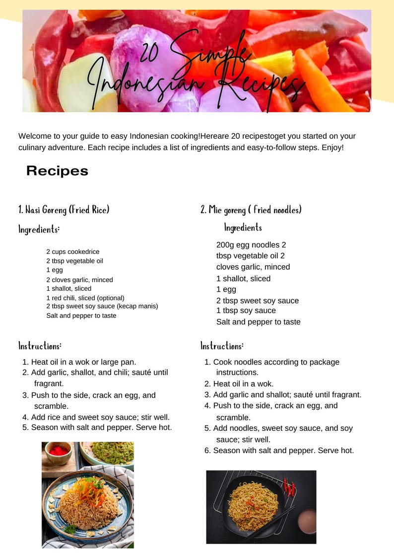 20 Indonesian Recipes: Street Food Cookbook & East Java Wall Art (PDF ...